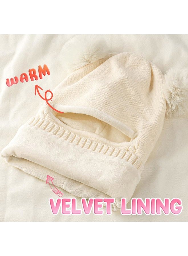 HONGTEYA Toddler Winter Hat Scarf Glove Set, Unisex Baby Kids Velvet Lined Knitted Hat with Neck Warmer for Cold Weather, White, 6-24 Months - Image 5