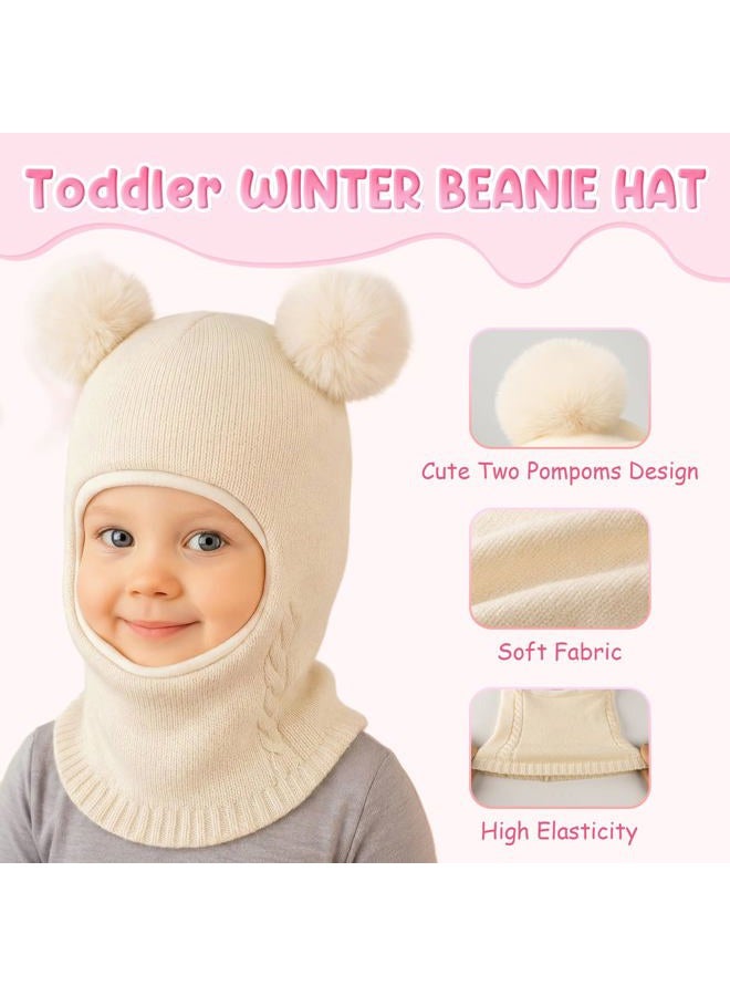 HONGTEYA Toddler Winter Hat Scarf Glove Set, Unisex Baby Kids Velvet Lined Knitted Hat with Neck Warmer for Cold Weather, White, 6-24 Months - Image 3
