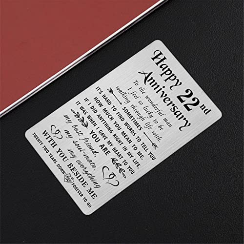 TANWIH 22nd Anniversary Card Gifts for Him Husband, 22 Year Anniversary Card Gifts for Him Men, 22nd Wedding Anniversary for Husband, Engraved Metal Wallet Cards - Image 3