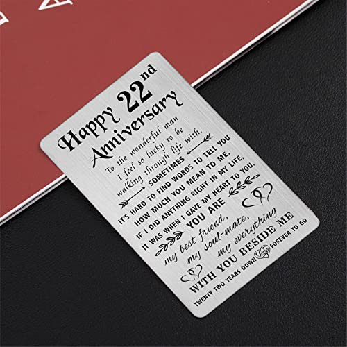 TANWIH 22nd Anniversary Card Gifts for Him Husband, 22 Year Anniversary Card Gifts for Him Men, 22nd Wedding Anniversary for Husband, Engraved Metal Wallet Cards - Image 5