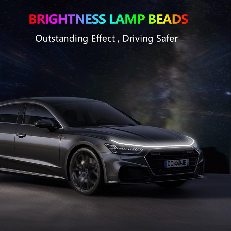 HConce 71 Inches Car Hood Light Strip,Dynamic LED Strip Light,Exterior Flexible Daytime Running Light Strip for Car,SUV (White Light) - Image 3