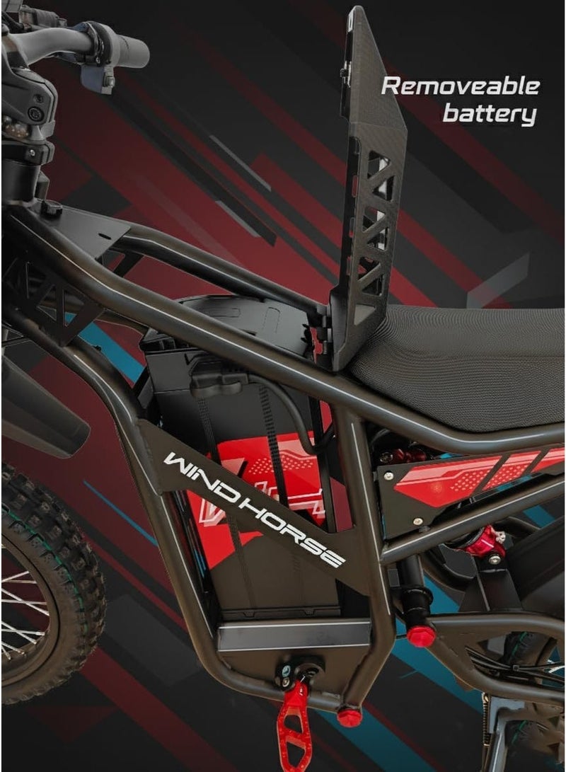 WINDHORSE Y1 Electric Dirt Bike 3000W, 70KM/H Speed, 60V 35Ah Removable Battery, 70KM Range, Carbon Alloy Frame, 19x3 Inches Off-Road Tires, Dual Suspension - Image 3
