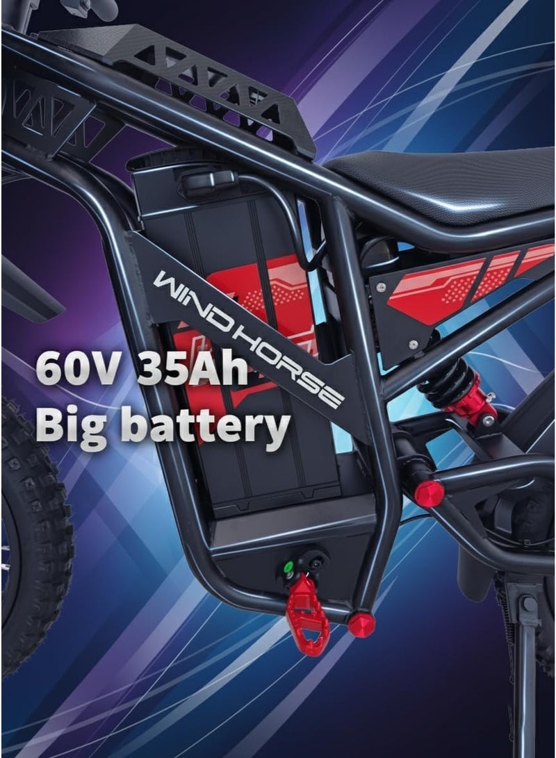 WINDHORSE Y1 Electric Dirt Bike 3000W, 70KM/H Speed, 60V 35Ah Removable Battery, 70KM Range, Carbon Alloy Frame, 19x3 Inches Off-Road Tires, Dual Suspension - Image 5