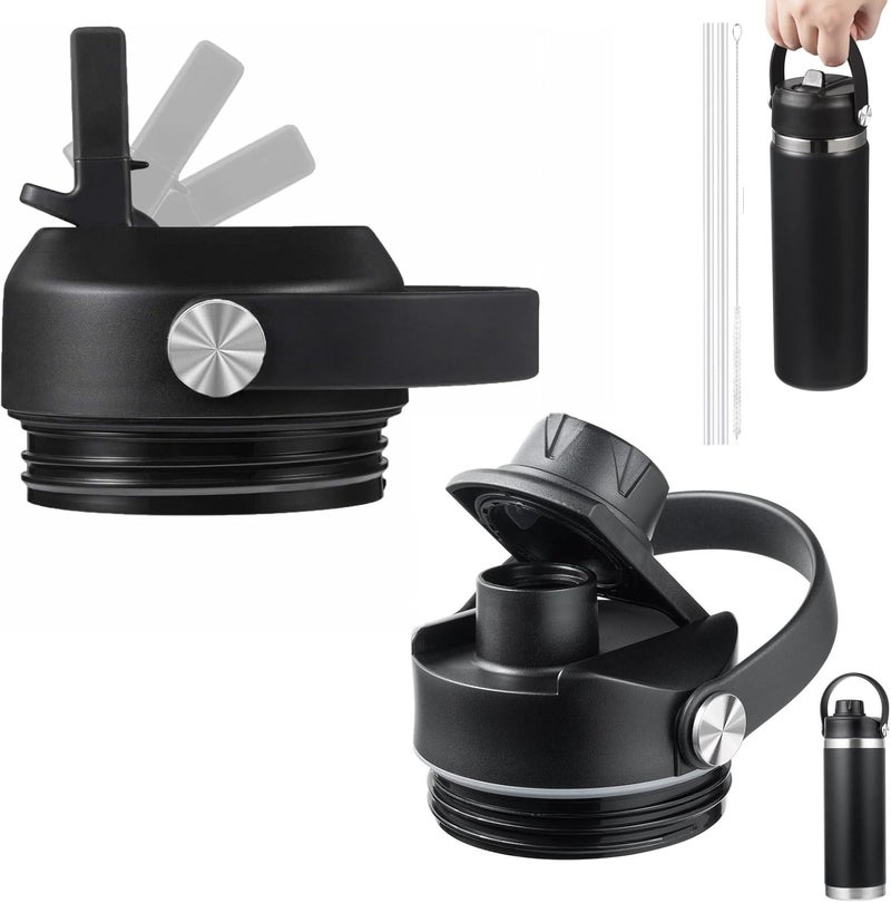 FLORAPELL غطاء قش لزجاجة يتي رامبلر 18 26 36 64 أونصة، غطاء مع قش ومقبض مرن، غطاء بديل لزجاجة مياه يتي 18 أونصة 26 أونصة 36 أونصة 64 أونصة - Image 1