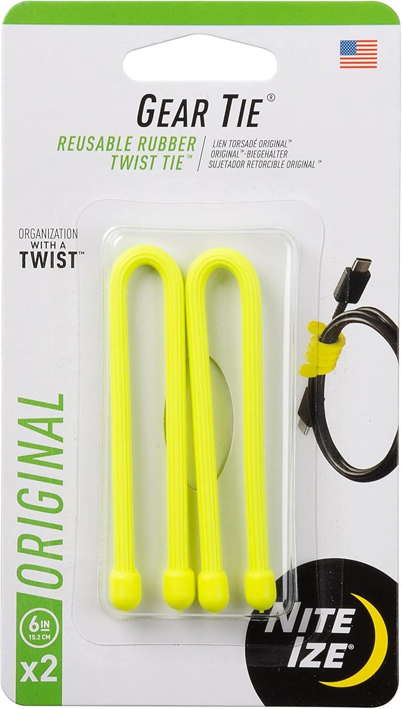 NiteIze Nite Ize GT62PK33 Original Gear Tie Neon Yellow Made in The USA 2 Count Pack of 1 - Image 1