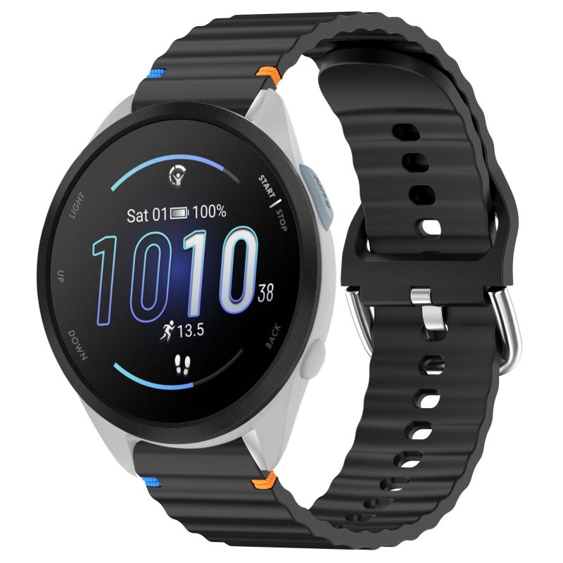 إيروريكس سوار ساعة Garmin Forerunner 165 من السيليكون بخياطة مموجة مقاس 20 مم (أسود) - Image 1