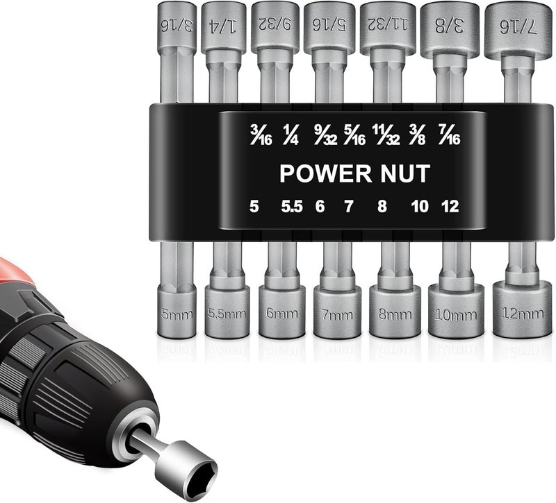 Bennort 14 Piece Power Nuts Driver Drill Bit Socket Wrench Tools Set,1/4 inch Hex Shank Nut Driver Socket Wrench Tools,Electric Screwdriver Wrench Nut setter Set,Drill Chuck Adapter For drill machine - Image 1
