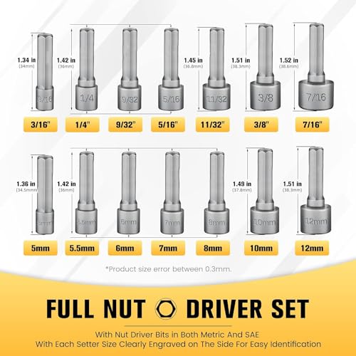 Bennort 14 Piece Power Nuts Driver Drill Bit Socket Wrench Tools Set,1/4 inch Hex Shank Nut Driver Socket Wrench Tools,Electric Screwdriver Wrench Nut setter Set,Drill Chuck Adapter For drill machine - Image 3