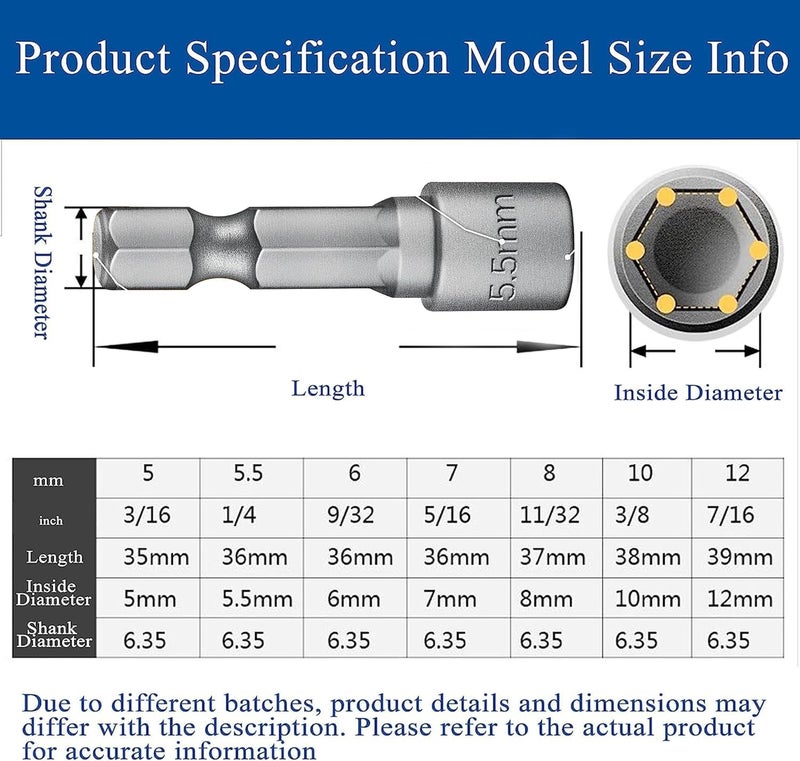 Bennort 14 Piece Power Nuts Driver Drill Bit Socket Wrench Tools Set,1/4 inch Hex Shank Nut Driver Socket Wrench Tools,Electric Screwdriver Wrench Nut setter Set,Drill Chuck Adapter For drill machine - Image 2