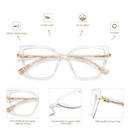 AMOMOMA 2PACK Trendy Square Blue Light Blocking Reading Glasses for Women Women's Readers Spring Hinge AM6082 C1+C2 2.0 x - Image 4