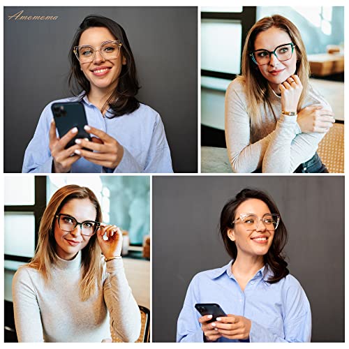 AMOMOMA 2PACK Trendy Square Blue Light Blocking Reading Glasses for Women Women's Readers Spring Hinge AM6082 C1+C2 2.0 x - Image 2