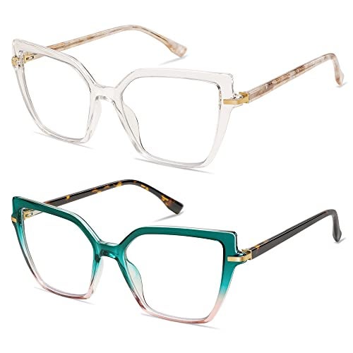 AMOMOMA 2PACK Trendy Square Blue Light Blocking Reading Glasses for Women Women's Readers Spring Hinge AM6082 C1+C2 2.0 x - Image 3
