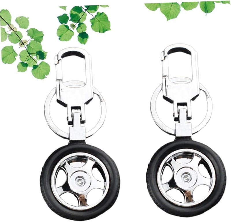 Healeved 2Pcs Rotatable Tire Keychain Pendant Mini Keyring Accessory for Bag Car Durable Black Tire Decor for Birthdays and Parties - Image 4
