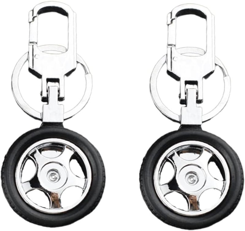 Healeved 2Pcs Rotatable Tire Keychain Pendant Mini Keyring Accessory for Bag Car Durable Black Tire Decor for Birthdays and Parties - Image 1