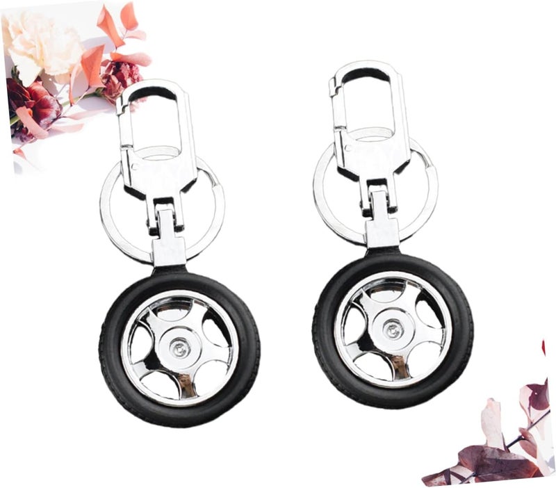 Healeved 2Pcs Rotatable Tire Keychain Pendant Mini Keyring Accessory for Bag Car Durable Black Tire Decor for Birthdays and Parties - Image 5