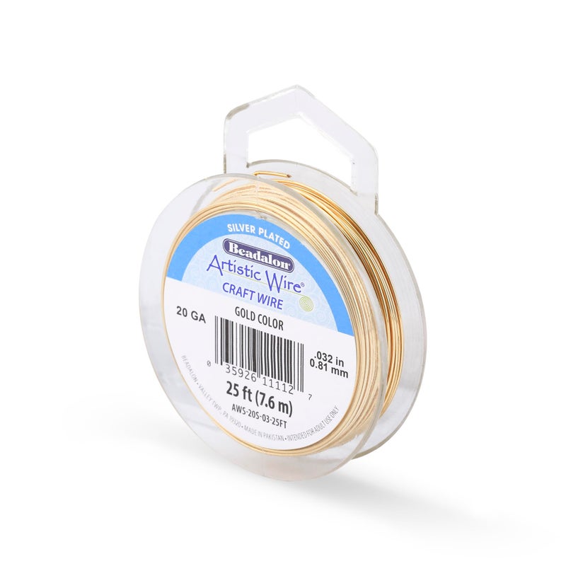Artistic Wire, 20 Gauge Silver Plated Tarnish Resistant Colored Copper Craft Wire Gold Color, 25 ft - Image 1
