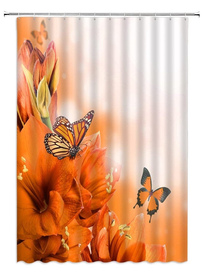 EVRCVAR Orange Shower Curtain Flower Butterfly Rustic Floral Lily Spring Nature Scene Bright Bathroom Curtain Fabric with Hooks(70" WX70 H) - Image 3