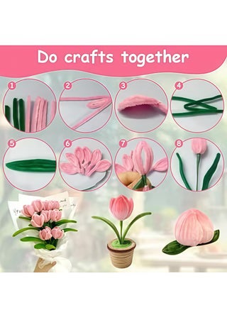 Tulip Pipe Cleaners for Craft, 30cm Green and Pink Pipe Cleaners, Fuzzy Sticks Craft Supplies, Chenille Stems with Flower Pole, Flower Core & Gardening Tape, Arts & Crafts for DIY(8 Flowers) - view 2