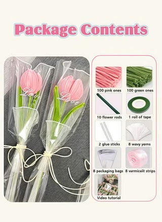 Tulip Pipe Cleaners for Craft, 30cm Green and Pink Pipe Cleaners, Fuzzy Sticks Craft Supplies, Chenille Stems with Flower Pole, Flower Core & Gardening Tape, Arts & Crafts for DIY(8 Flowers) - view 5