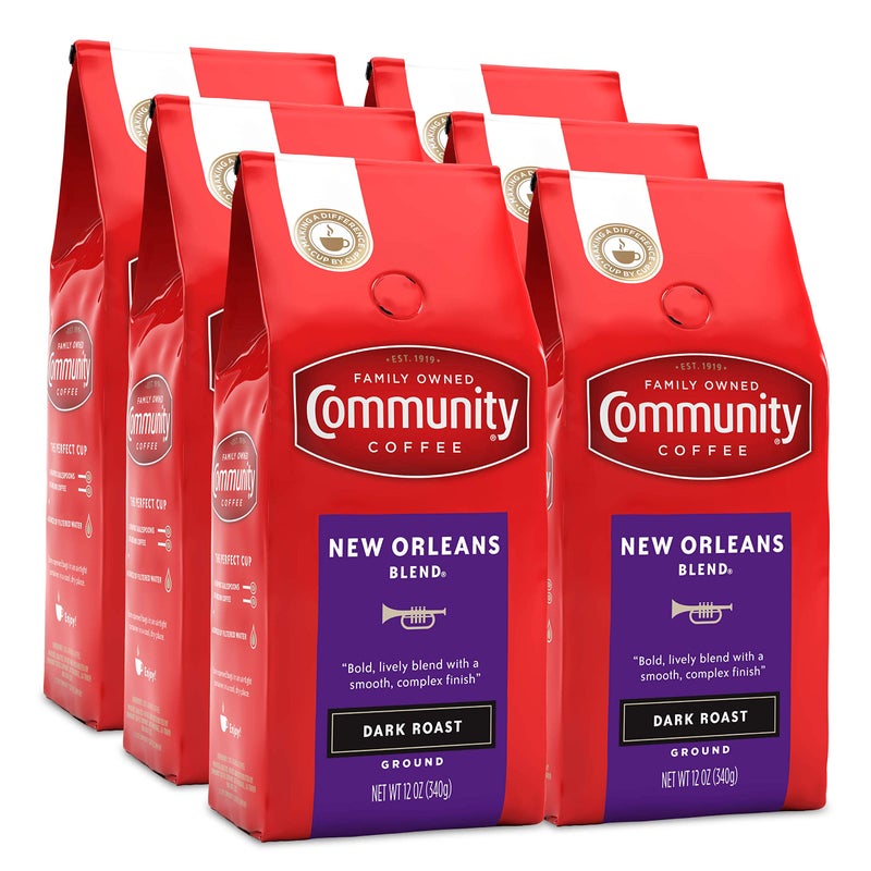 Community Coffee New Orleans Blend 72 Ounces Special Dark Roast Ground Coffee 12 Ounce Bag Pack of 6