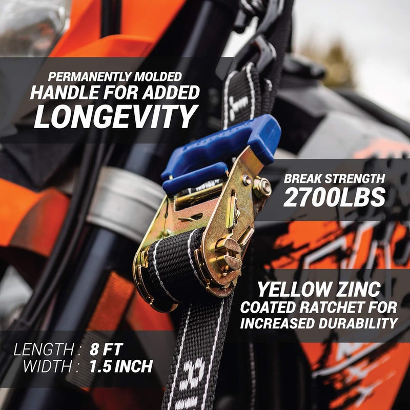 Aerofast Heavy Duty Motorcycle Ratchet Strap Tie Down Kit - Image 2