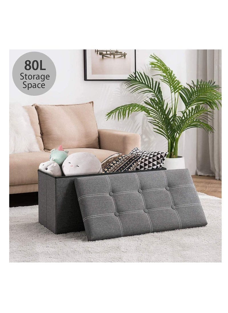 Arabest Folding Storage Ottoman Bench for Living Room,Foot Rest Seat,Storage Bench Footrest Stool with Padded Seat for Bedroom,Linen Fabric Chest Padded Seat,Holds up to 350lbs  - Image 2