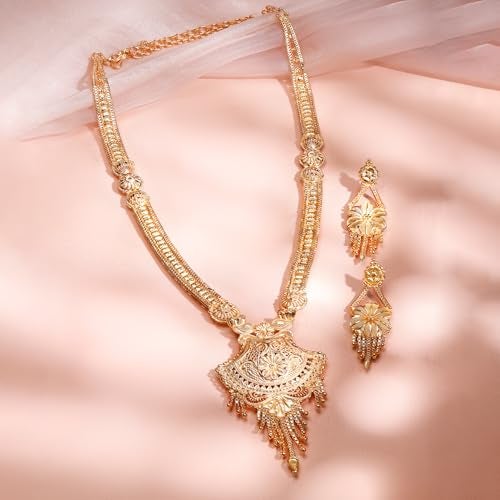 Rubans 18K Gold-Plated Floral Filigree Long Necklace Set with Intricate Pendant and Earrings for Women & Girls – Perfect for Bridal Wear, Traditional Ceremonies & Grand Occasions - Image 4