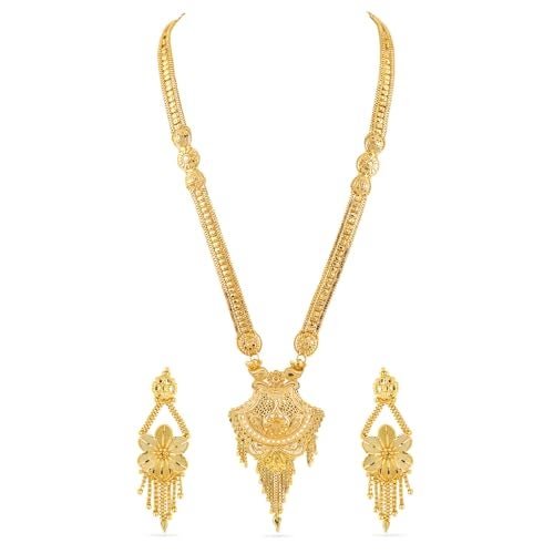 Rubans 18K Gold-Plated Floral Filigree Long Necklace Set with Intricate Pendant and Earrings for Women & Girls – Perfect for Bridal Wear, Traditional Ceremonies & Grand Occasions - Image 1