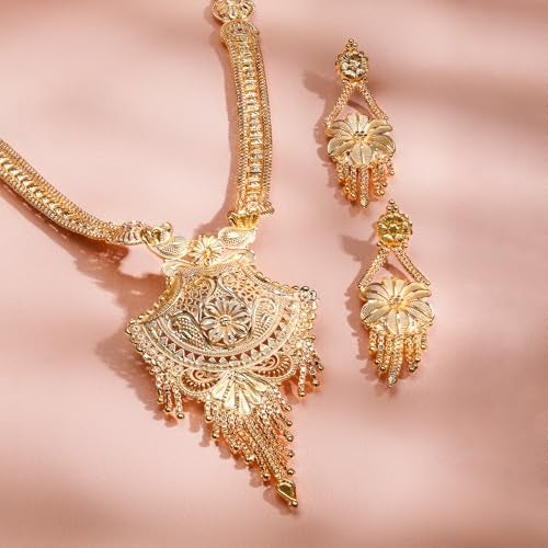 Rubans 18K Gold-Plated Floral Filigree Long Necklace Set with Intricate Pendant and Earrings for Women & Girls – Perfect for Bridal Wear, Traditional Ceremonies & Grand Occasions - Image 3