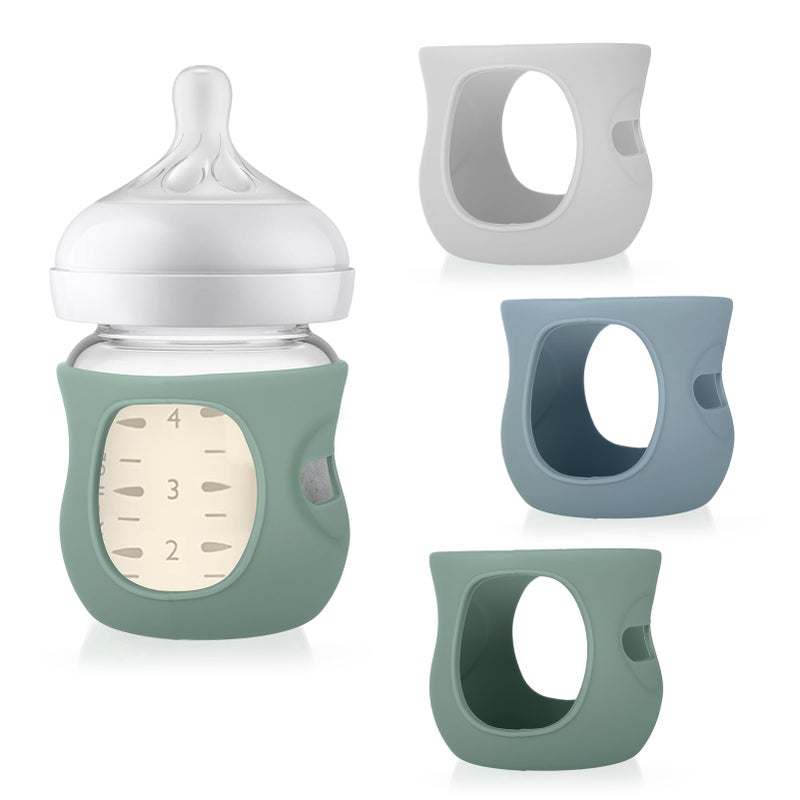 Juome Silicone Sleeves for Avent Natural Glass Baby Bottle - 3 Pack Anti Breakage Baby Bottles Holder, Compatible with Philips Avent Anti Colic Baby Bottles 4 oz - Image 1