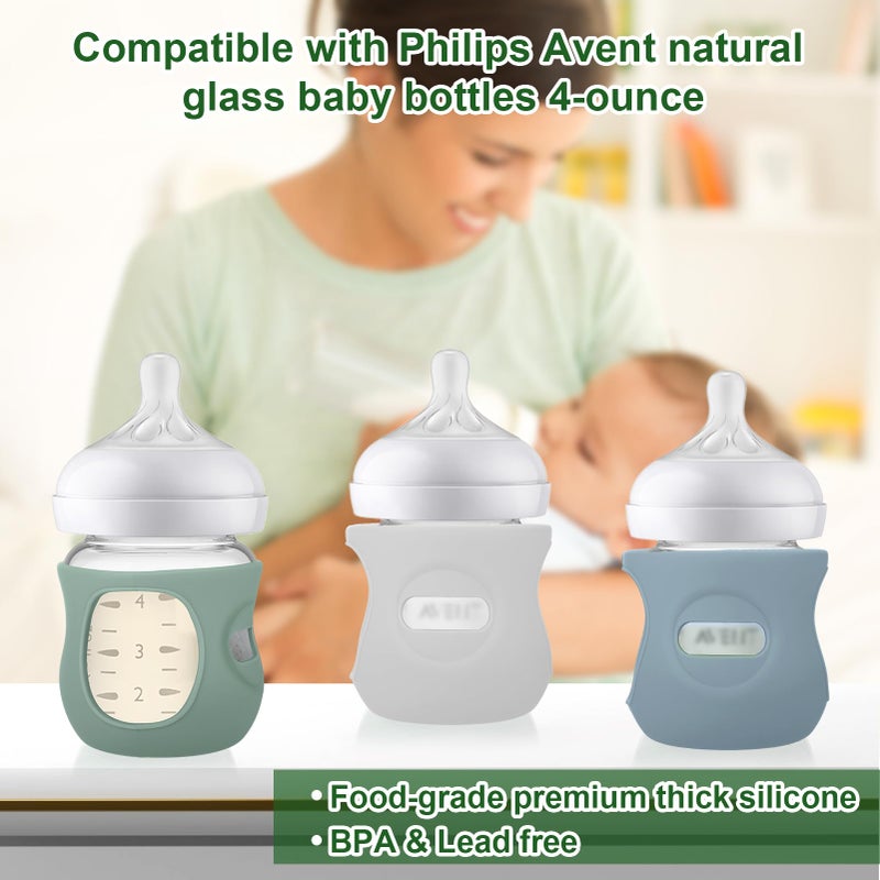 Juome Silicone Sleeves for Avent Natural Glass Baby Bottle - 3 Pack Anti Breakage Baby Bottles Holder, Compatible with Philips Avent Anti Colic Baby Bottles 4 oz - Image 5