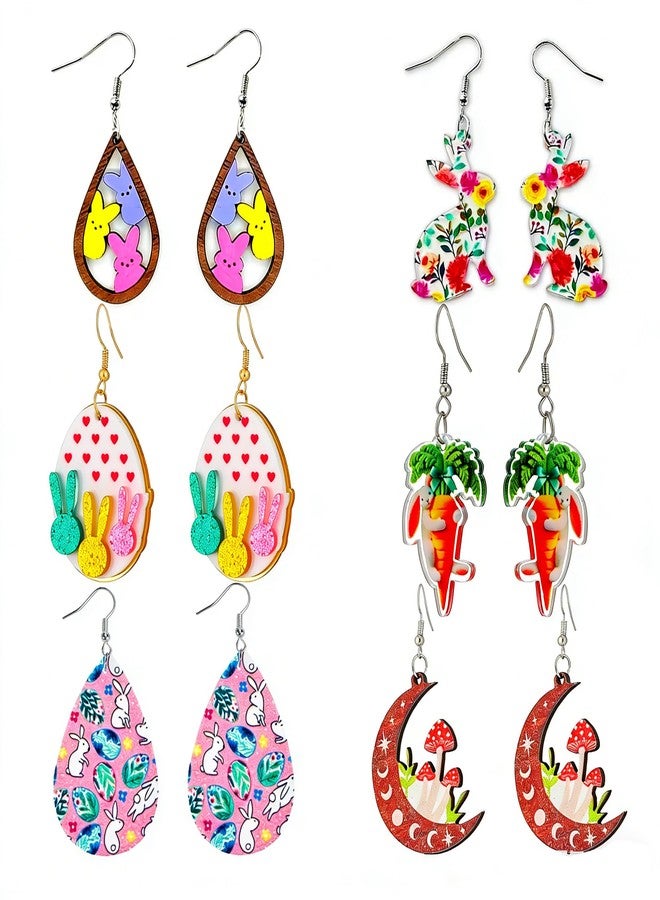 Dhdfisd Easter Earrings for Women Rabbit Egg Drop Dangle Earrings Cute Acrylic Bunny Stylish Spring Earrings Holiday Festive Party Jewelry Gift 6PCS(Easter Earring Set) - Image 1