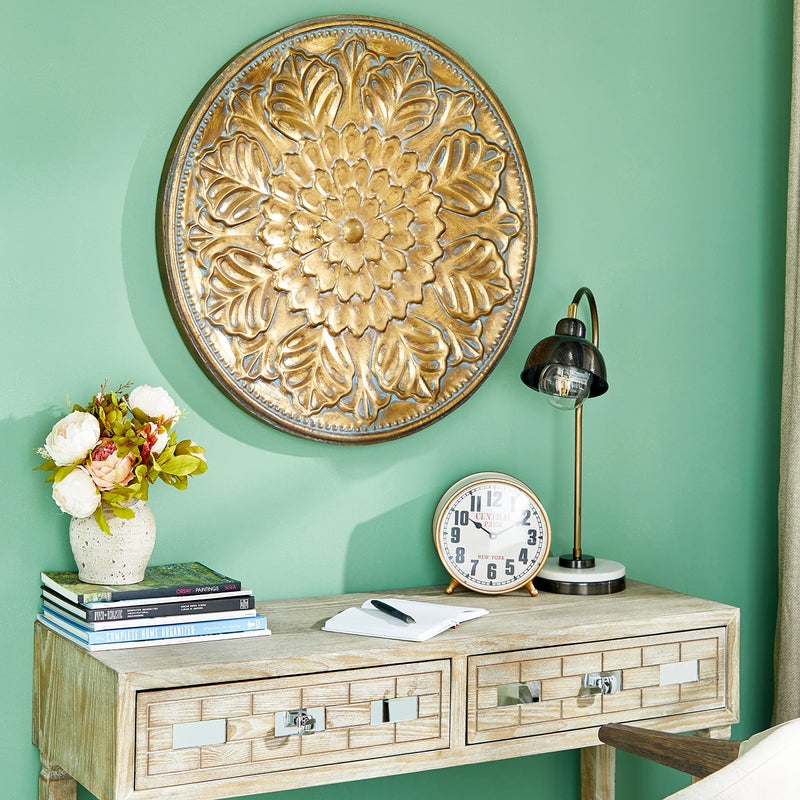 Deco 79 Deco 79 Metal Plate Home Wall Decor Wall Sculpture with Embossed Details Wall Art 30 x 2 x 30 Gold 