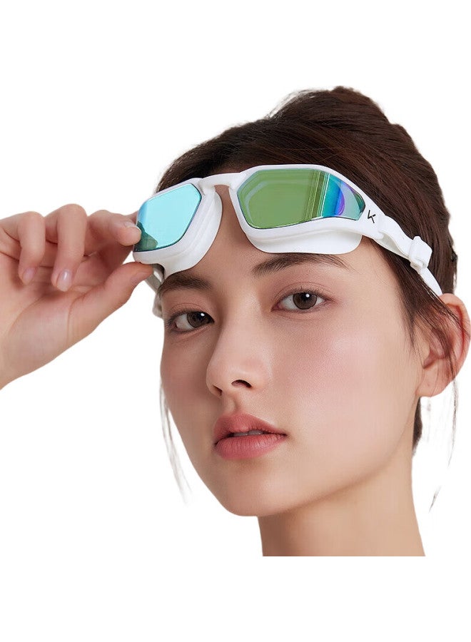 Keep Swimming Goggles, Waterproof And Anti-Fog, High-Definition For Men, Professional Women'S Medium Frame Swimming Goggles And Swim Cap Set, 064 White Coated - Image 1