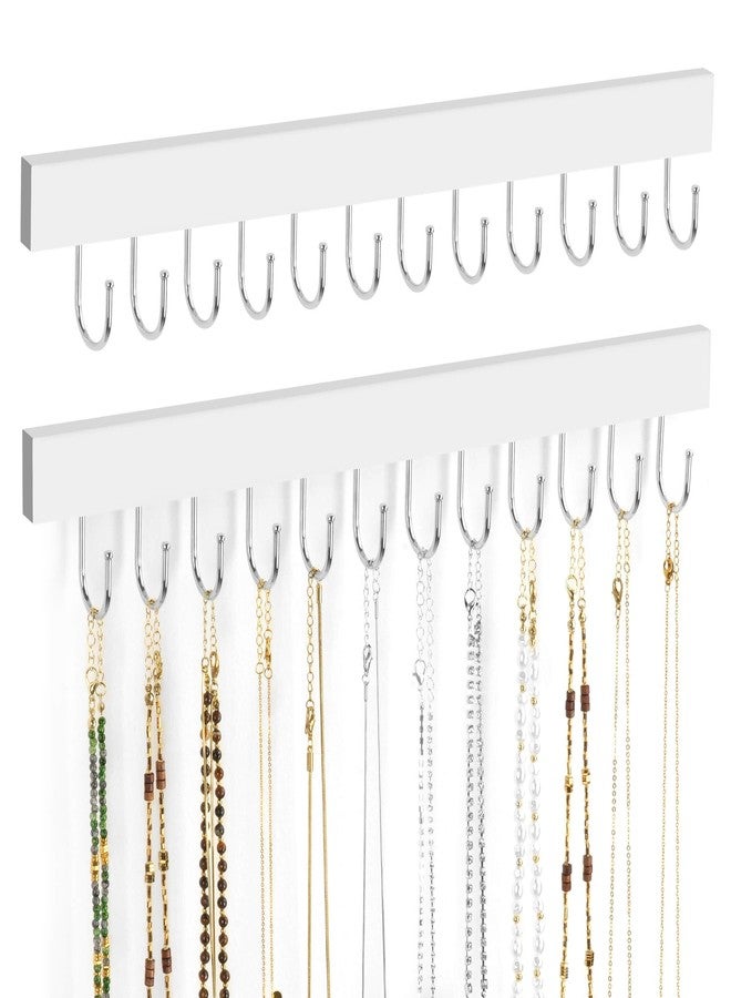 ZEDODIER 2 Pack Necklace Organizer Wall Mount, Wooden Jewelry Hanger Necklace Holder with 24 Hooks,Hanging Jewelry Organizer, White - Image 1