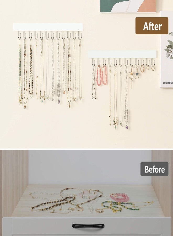ZEDODIER 2 Pack Necklace Organizer Wall Mount, Wooden Jewelry Hanger Necklace Holder with 24 Hooks,Hanging Jewelry Organizer, White - Image 2