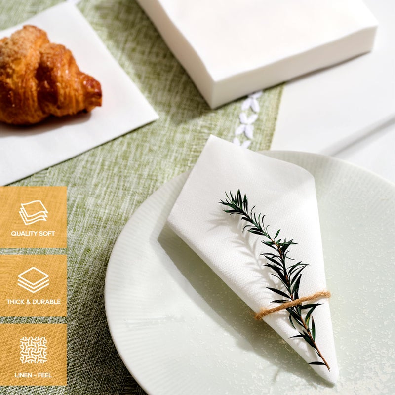 FOCUSLINE 200 Count Linen-Feel Disposable Cocktail Napkins  Soft and Absorbent Bulk Party Beverage Napkins Paper for Bar  Restaurant  Wedding  Dinner or Events  White - Image 5