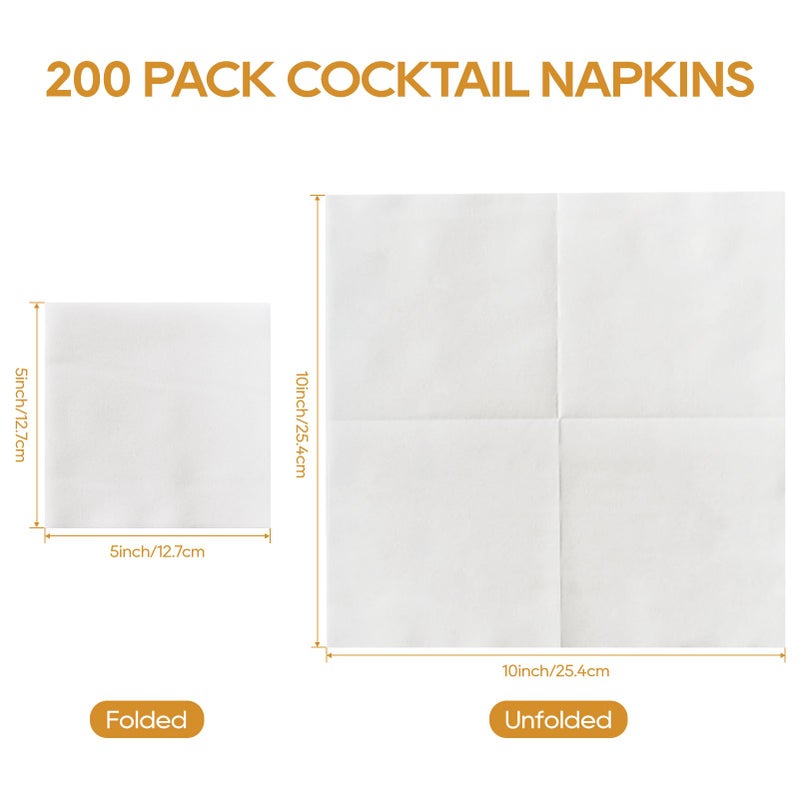 FOCUSLINE 200 Count Linen-Feel Disposable Cocktail Napkins  Soft and Absorbent Bulk Party Beverage Napkins Paper for Bar  Restaurant  Wedding  Dinner or Events  White - Image 2