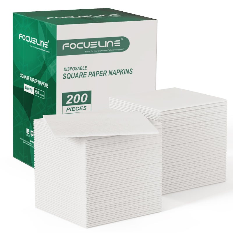 FOCUSLINE 200 Count Linen-Feel Disposable Cocktail Napkins  Soft and Absorbent Bulk Party Beverage Napkins Paper for Bar  Restaurant  Wedding  Dinner or Events  White - Image 1