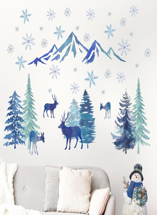 Mfault Winter Wonderland Wall Decals Stickers, Watercolor Snow Mountain Pine Tree Forest Reindeer Decorations Bedroom Art, Christmas Snowflake Seasonal Home Living Room Kitchen Decor - Image 5