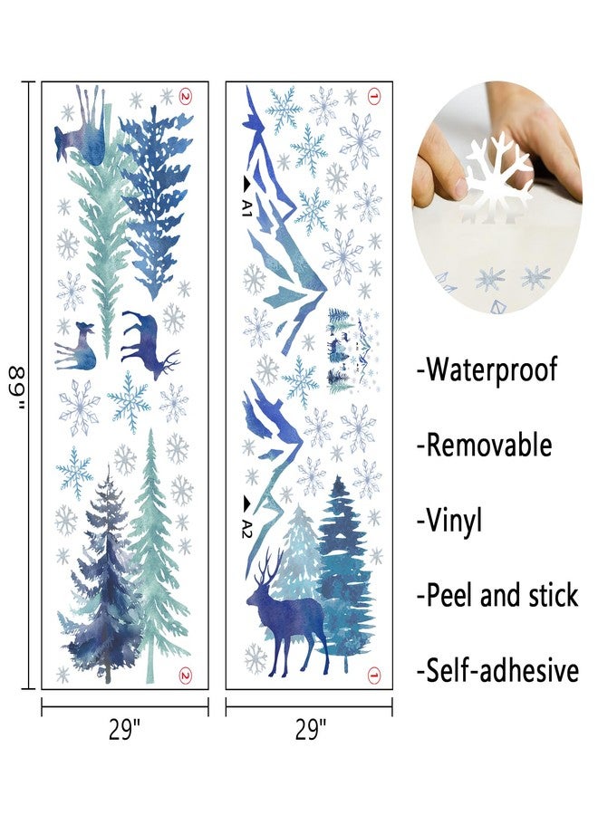 Mfault Winter Wonderland Wall Decals Stickers, Watercolor Snow Mountain Pine Tree Forest Reindeer Decorations Bedroom Art, Christmas Snowflake Seasonal Home Living Room Kitchen Decor - Image 2