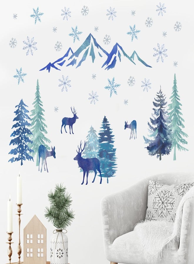 Mfault Winter Wonderland Wall Decals Stickers, Watercolor Snow Mountain Pine Tree Forest Reindeer Decorations Bedroom Art, Christmas Snowflake Seasonal Home Living Room Kitchen Decor - Image 3
