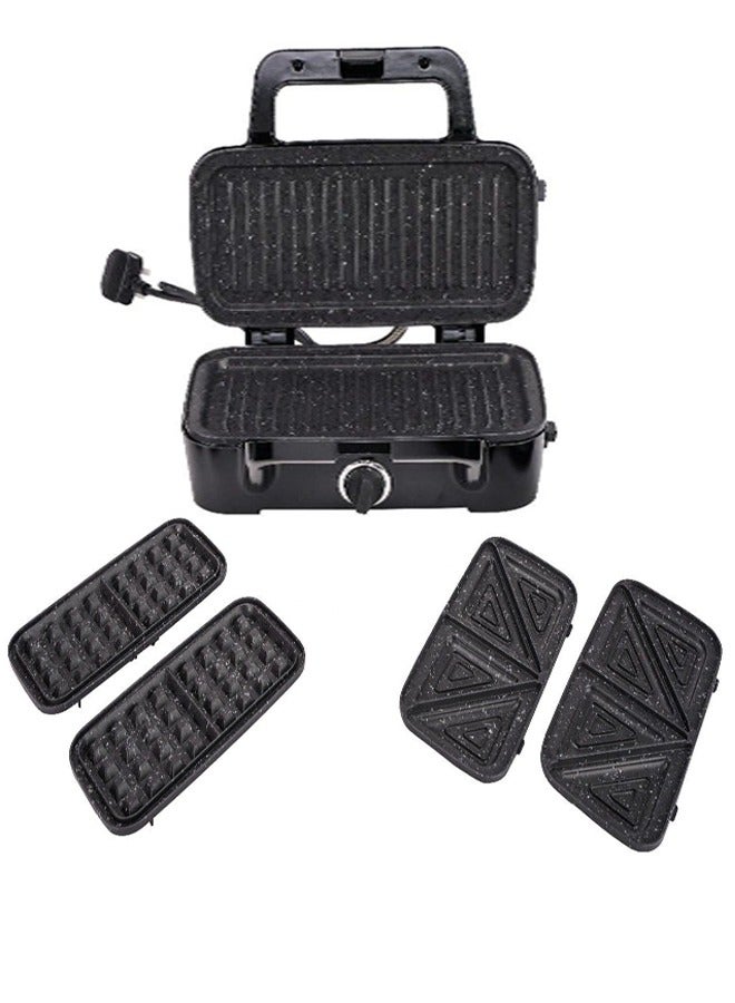 إكسبير صانعة الساندويتشات 1200 وات 3*1 سطح جرانيت، أسود | XPST-780M - Image 1