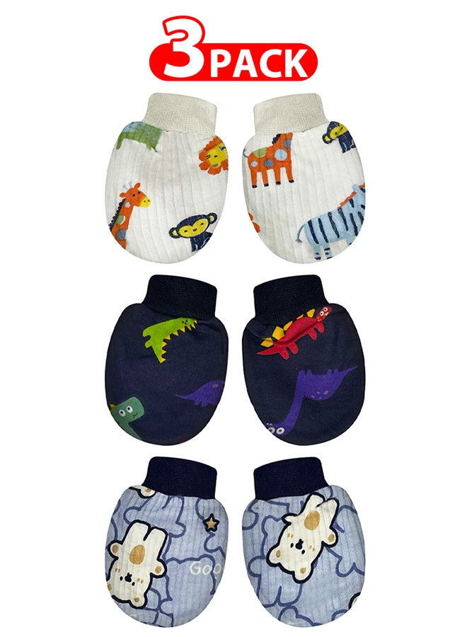 MARGOUN 3 Packs Newborn Baby Mittens Anti Scratch Baby Mittens No Scratch Mittens Baby Gloves for 0-6 Months Boys Girls Multicolour - Image 1