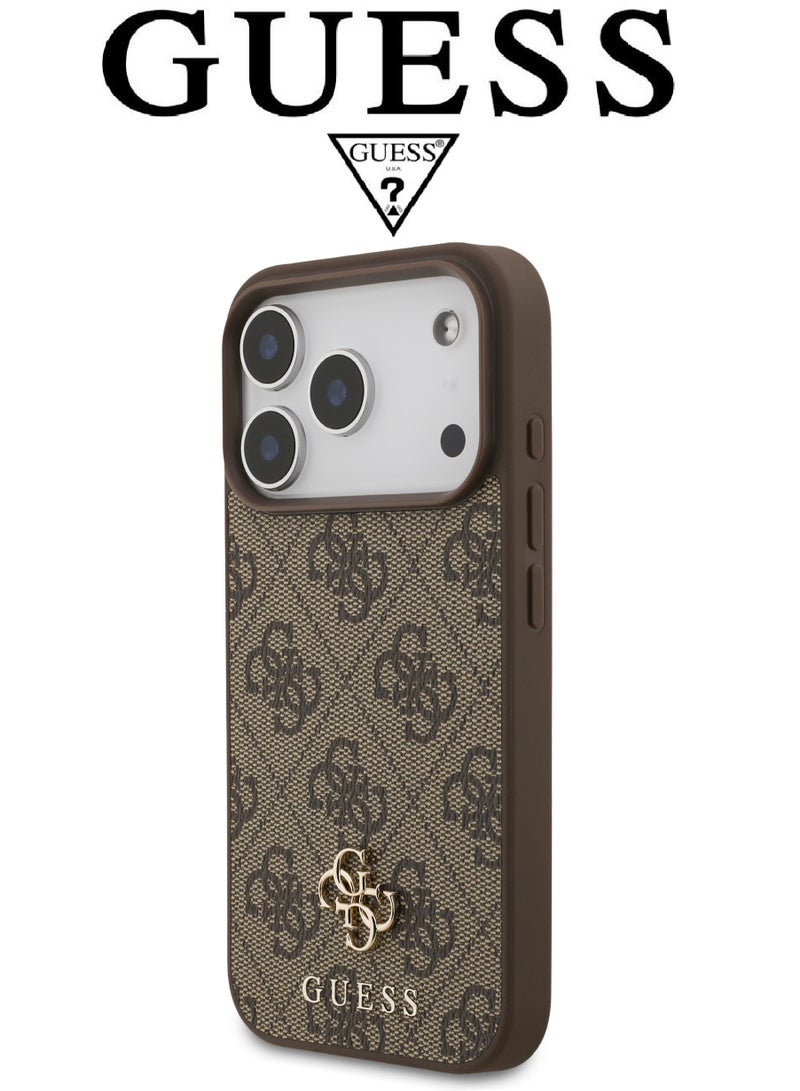 CG MOBILE Luxury embossed leather iPhone 17 Pro case. MagSafe wireless charging iPhone cover iphone 17 pro. Shockproof, durable back protection iphone 17 pro back cover. French-designed, elegant iphone 17 pro cover, certified in partnership with GUESS and CG MOBILE. Brown phone case. - Image 4