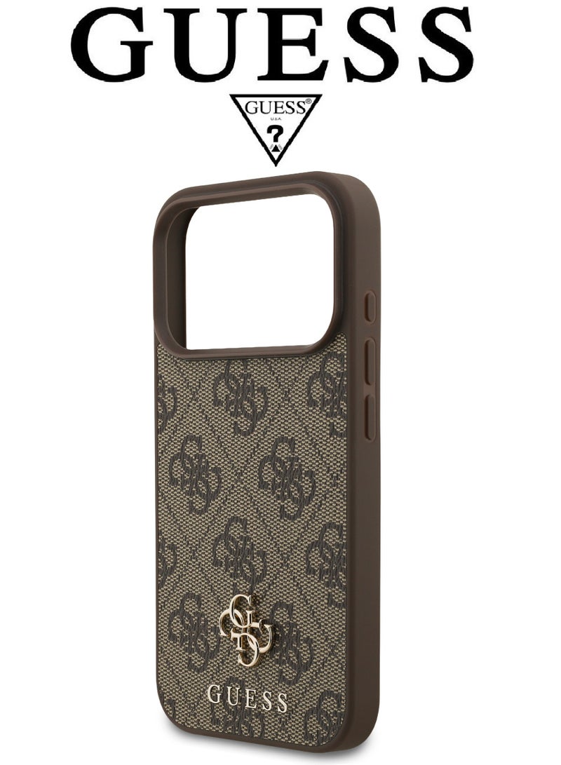 CG MOBILE Luxury embossed leather iPhone 17 Pro case. MagSafe wireless charging iPhone cover iphone 17 pro. Shockproof, durable back protection iphone 17 pro back cover. French-designed, elegant iphone 17 pro cover, certified in partnership with GUESS and CG MOBILE. Brown phone case. - Image 5