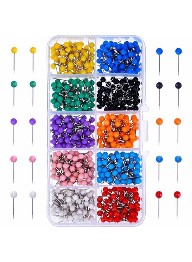 Outus 500 Pieces Multi-Color Push Pins Map Pins Tacks Plastic Round Head with Steel Point for Bulletin Board Fabric Marking,10 Assorted Colors (1/5 Inch) - Image 1