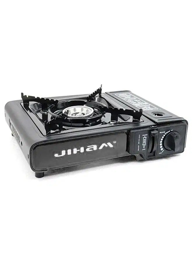 JIHAM We Happy Portable Gas Stove – Single Burner with Carrying Case, Stainless Steel Body, Electronic Ignition, Ideal for Outdoor Camping, Hiking, and Picnics – Black - Image 1