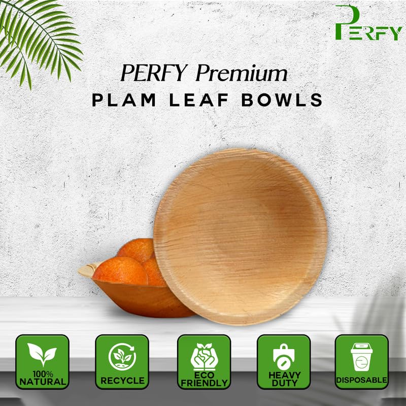 Perfy Areca Palm Leaf Bowls 200ml (5 Inch) | Eco Friendly, Biodegradable, Use and Throw Small Dona |Disposable| for Serving Pasta, Soup & Snacks | Birthday, Wedding & Party (Pack of 25) - Image 2