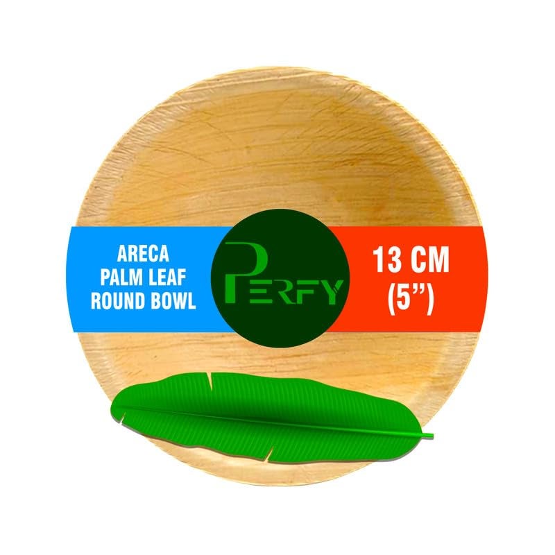 Perfy Areca Palm Leaf Bowls 200ml (5 Inch) | Eco Friendly, Biodegradable, Use and Throw Small Dona |Disposable| for Serving Pasta, Soup & Snacks | Birthday, Wedding & Party (Pack of 25) - Image 1